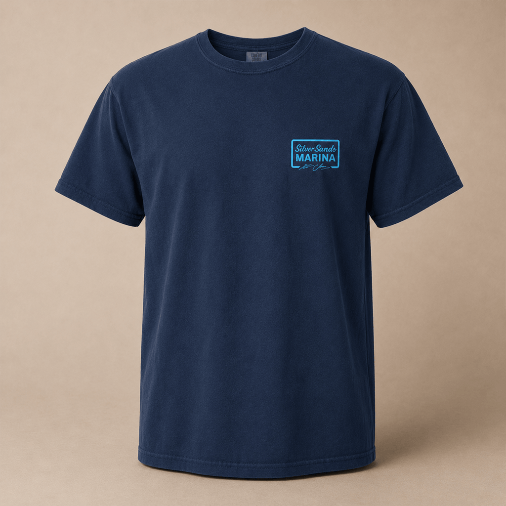 Silver Sands Marina Navy T-Shirt with Carry On (7” Vinyl-Sphere Edition)