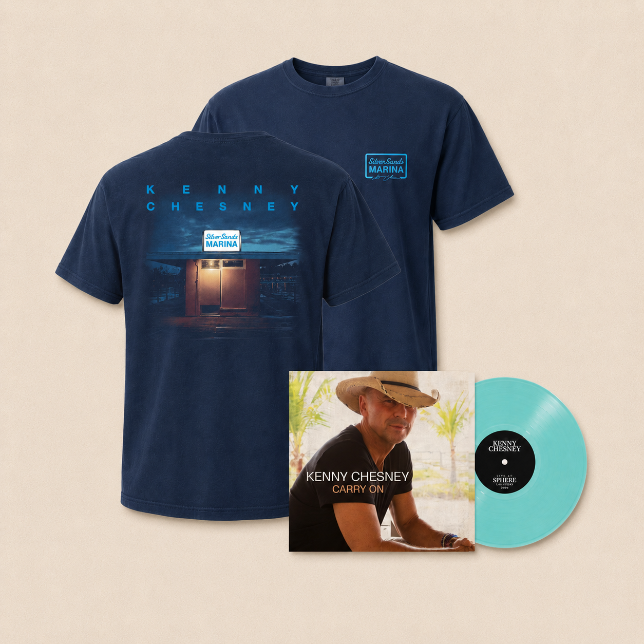 Silver Sands Marina Navy T-Shirt with Carry On (7” Vinyl-Sphere Edition)