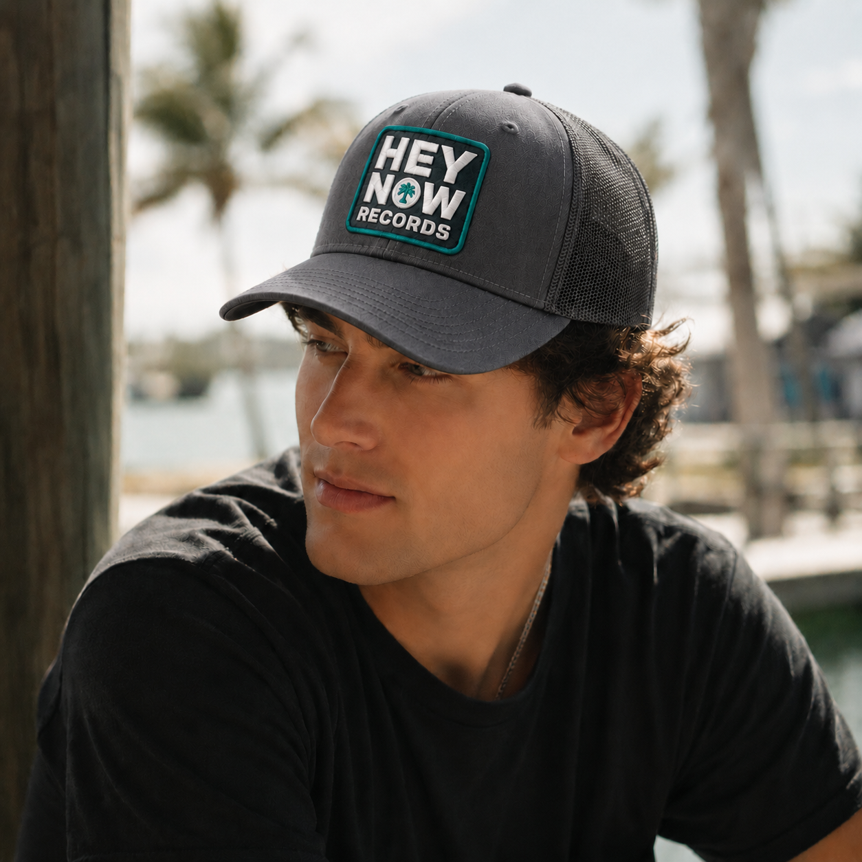 HEY NOW Records Richardson Logo Hat on model
